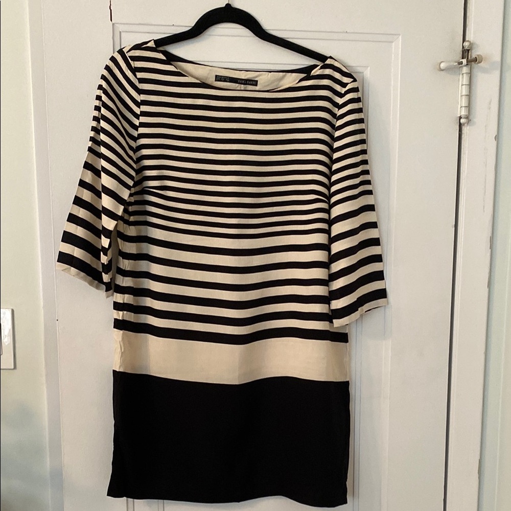 Elegant Black and Cream Striped Dress